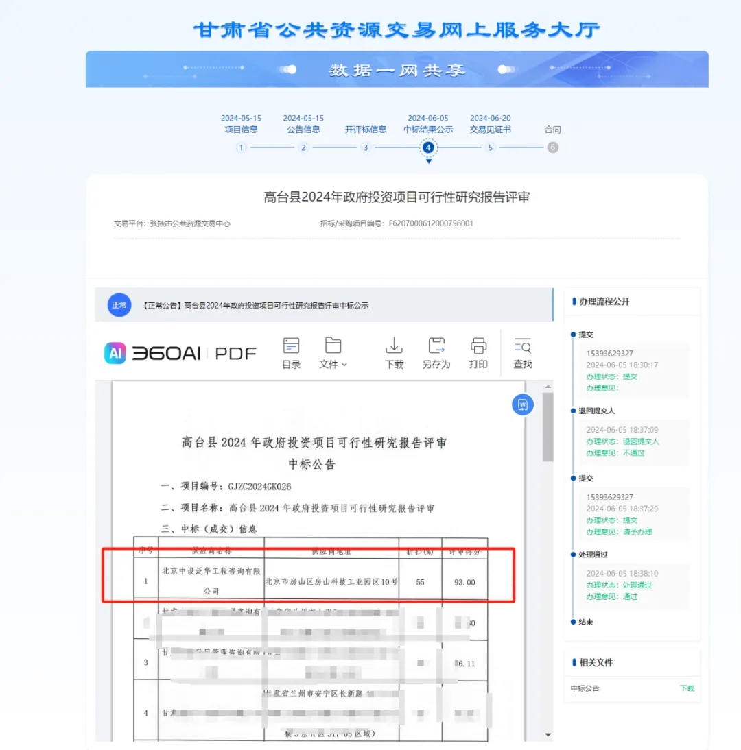 中设泛华入围高台县 2024 年政府投资项目可行性研究报告评审项目